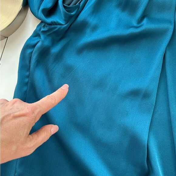Trina Turk Spirit Silk Teal Blue Halter Cold Shoulder Mini Dress Size Small - Picture 5 of 9